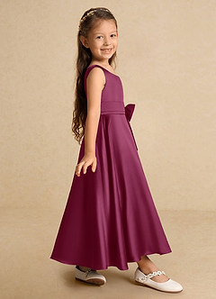 Azazie Lindy Flower Girl Dresses Mulberry A-Line Pleated Matte Satin Dress image5