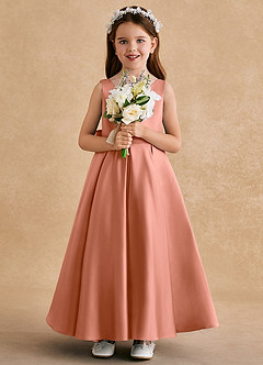 Azazie Honey Bear Blumenmädchenkleider A-Linie Plissee Matte Satin Kleid Mai Tai image3