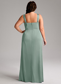 Azazie Denice Robes de demoiselle d'honneur Robe Fourreau en Satin extensible Plissée Sauge D'argent image11