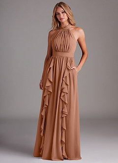 Azazie Avary Bridesmaid Dresses Bronzer A-Line Pleated Chiffon Dress image4
