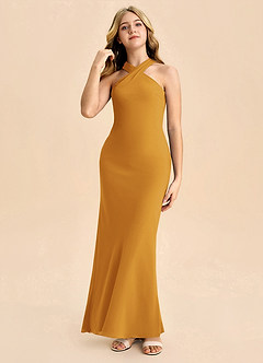 Azazie Doretta Junior Osłona Pofałdowany Szyfon Długość podłogi Młodsza druhna Sukienka image3