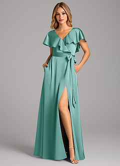 Azazie Lainey Brautjungfernkleider A-Linie mit Taschen Stretch-Satin Kleid Aqua image4