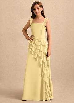 Azazie Lila Girls Formal Flower Girl Dresses Butter A-Line Ruched Chiffon Dress image1