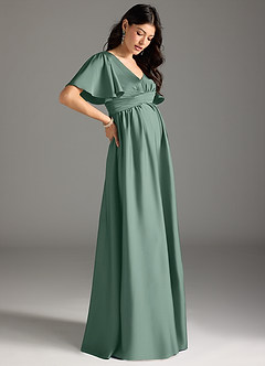 Azazie Verna Robes de demoiselle d'honneur de maternité Robe Trapèze Rayé Longueur ras du sol Satin extensible image6