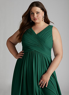 Azazie Flora Bridesmaid Dresses Emerald A-Line Pleated Chiffon Dress image15