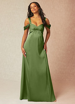 Azazie Rhea Maternity Bridesmaid Dresses A-Line Off-The-Shouler Pleated Stretch Satin Floor-Length Dress image4