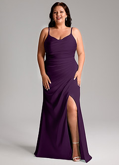 Azazie Deandra Bridesmaid Dresses Grape Mermaid Pleated Stretch Satin Dress image9