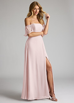 Azazie Sue Bridesmaid Dresses Blushing Pink A-Line Off the Shoulder Chiffon Convertible Dress image5