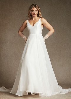 Azazie Calliana Vestidos de novia Vestido de Diamante Blanco de Micado de Corte en A con Cuello en V image3