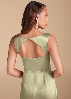Azazie Flori Bridesmaid Dresses Moss Green Sheath Side Slit Metallic Satin Dress image6