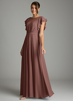 Azazie Daphne Modest Bridesmaid Dresses A-Line Ruffled Chiffon Floor-Length Dress image3