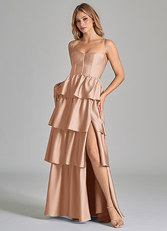 Azazie Faye Robes de demoiselle d'honneur Robe Trapèze en Satin extensible Rayé Rose Perle image8