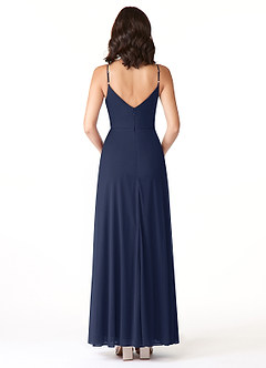 Azazie Evalin Vestidos de damas de honor Vestido de Azul Marino Oscuro de Malla de Corte en A con Cuello en V Plisado image2