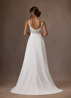 Azazie Xena Vestidos de novia Vestido de Blanco Diamante Arena de Crepé elástico de Corte en A con Lentejuelas cuello pico image2