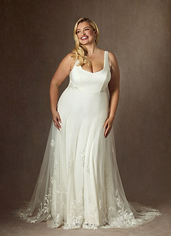 Azazie Ebony Abiti da Sposa Abito A-Line in Raso con Retro in Crepe Lustrini Crema image11