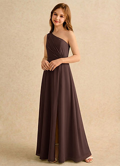 Azazie Puddles Girls Formal Flower Girl Dresses Ganache A-Line One Shoulder Chiffon Dress image4