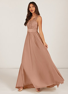 Azazie Gertrude Bridesmaid Dresses Champagne Rose A-Line Lace Chiffon Dress image3