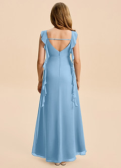 Azazie Cindy Junior Steel Blue A-Line Ruched Chiffon Dress image5