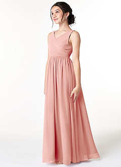 Azazie Sawyer Junior Rosette A-Line Pleated Chiffon Dress image4