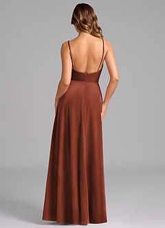 Azazie Sarella Bridesmaid Dresses Terracotta A-Line Pleated Velvet Dress image2