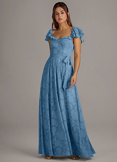 Azazie Aricella Bridesmaid Dresses Steel Blue A-Line Corset Floral Burnout Dress image3