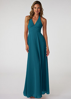 Azazie Tessie Bridesmaid Dresses Ink Blue A-Line V-Neck Pleated Chiffon Dress image1