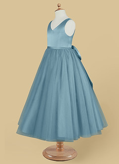 Azazie Marybell Robe Demoiselle D'honneur Fillette Robe Trapèze en Tulle Arc Bleu Maussade image7