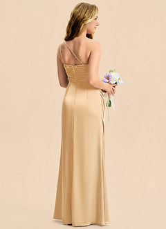 Azazie Eren Junior Gold Sheath Pleated Stretch Satin Dress image2