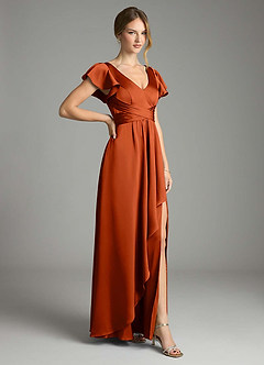 Azazie Omari Bridesmaid Dresses Paprika A-Line Stretch Satin Dress image5
