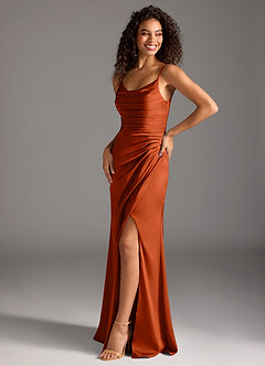 Azazie Deandra Bridesmaid Dresses Paprika Mermaid Pleated Stretch Satin Dress image1
