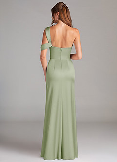 Azazie Wynter Jurken voor bruidsmeisjes Jurk van Stretch Satijn met Kolom Off the Shoulder Stoffige Salie image2