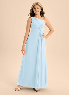 Azazie Brooke Junior Robe Trapèze en Mousseline de soie Fente Latérale Bleu Ciel image4