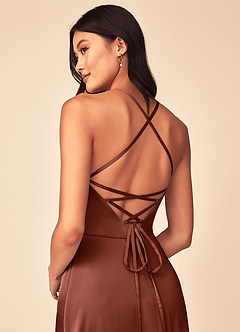 Azazie Mei Bridesmaid Dresses Clay A-Line V-Neck Stretch Satin Dress image3