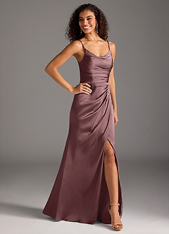 Azazie Deandra Bridesmaid Dresses Vintage Mauve Mermaid Pleated Stretch Satin Dress image5