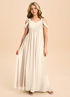 Azazie Lianne Junior White Alabaster A-Line Off the Shoulder Chiffon Dress image2