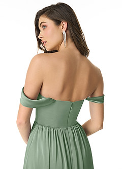 Azazie Morana Brautjungfernkleider Wandelbar A-Linie Schulterfrei Stretch-Satin Kleid Matcha image7