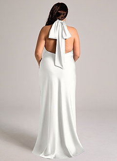 Azazie Velli Brautjungfernkleider Meerjungfrau-Linie Hoher Kragen Stretch-Satin Kleid Weiß image8