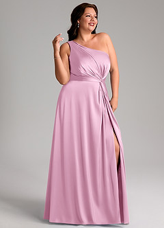 Azazie Brooke Bridesmaid Dresses Candy Pink A-Line One Shoulder Stretch Satin Dress image4