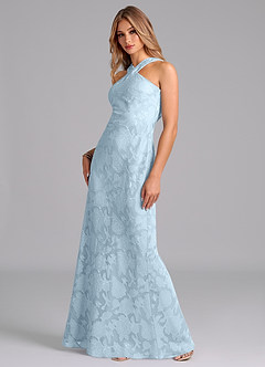 Azazie Doretta Bridesmaid Dresses Sky Blue Mermaid Pleated Floral Burnout Dress image4
