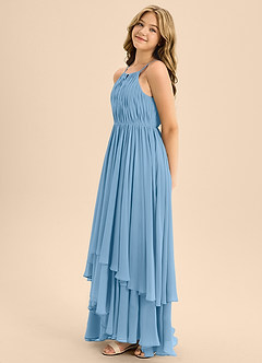 Azazie Elliora Junior Steel Blue A-Line Pleated Chiffon Dress image6