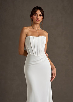 Azazie Grace Wedding Dresses Diamond White Mermaid Off the Shoulder Crepe Back Satin Dress image9