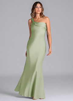 Azazie Driea Robes de demoiselle d'honneur Robe Sirène en Satin extensible Ue épaule Vert Sauge image3