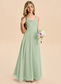 Azazie Gia Junior A-Linie Plissee Chiffon Kleid Staubiger Salbeigrün image5