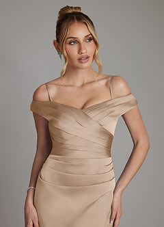 Azazie Teyana Suknie dla druhen Osłona Zza ramienia Satyna elastyczna Do ziemi Sukienka image3