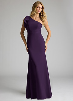 Azazie Rinna Bridesmaid Dresses Plum Mermaid One Shoulder Stretch Crepe Dress image3