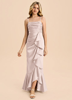 Azazie Ryan Junior Robe Fourreau en Satin extensible Arc Rose Pâle image3