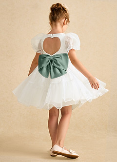 Azazie Debbie Flower Girl Dresses Ivory Eucalyptus Ball-Gown Sweetheart Neckline Organza Dress image6