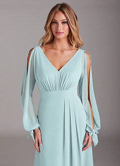 Azazie Matilda Bridesmaid Dresses Mist A-Line Long Sleeve Chiffon Dress image6