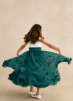 Azazie Vi Flower Girl Dresses Peacock A-Line Sleeveless Tulle Dress image3