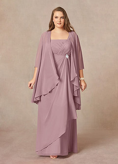 Azazie Weisz Abiti per la Madre della Sposa Abito A-Line in Chiffon Plissettato con Scollo Quadrato Rosa Polverosa image7